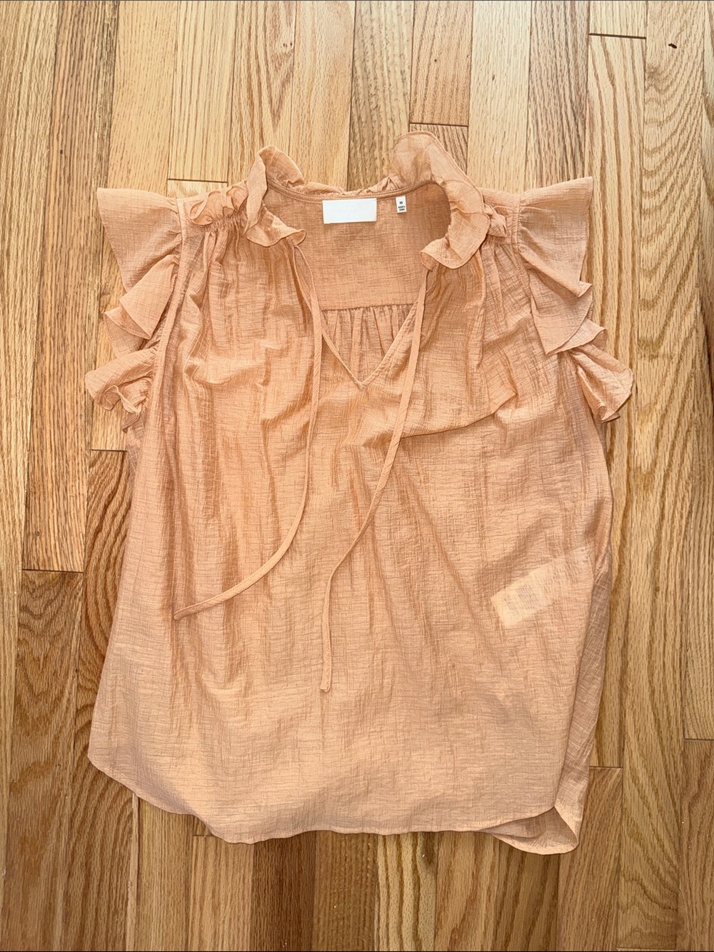 7 For All Mankind Peach Ruffle Tie-Neck Sleeveless Top